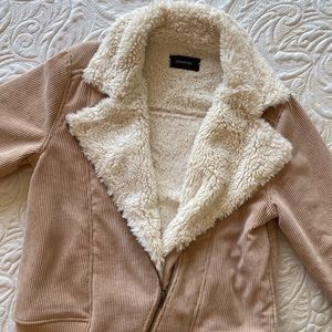 MINKPINK - baby pink corduroy & faux fur jacket